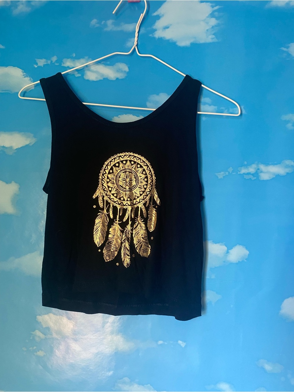 Women’s Black Tank Top with Gold Dreamcatcher Graphic